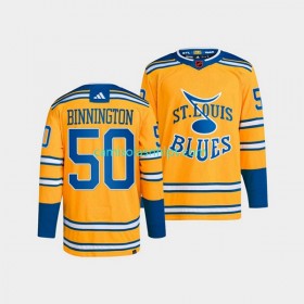Camiseta St. Louis Blues Jordan Binnington 50 Adidas 2022-2023 Reverse Retro Amarelo Authentic - Homem